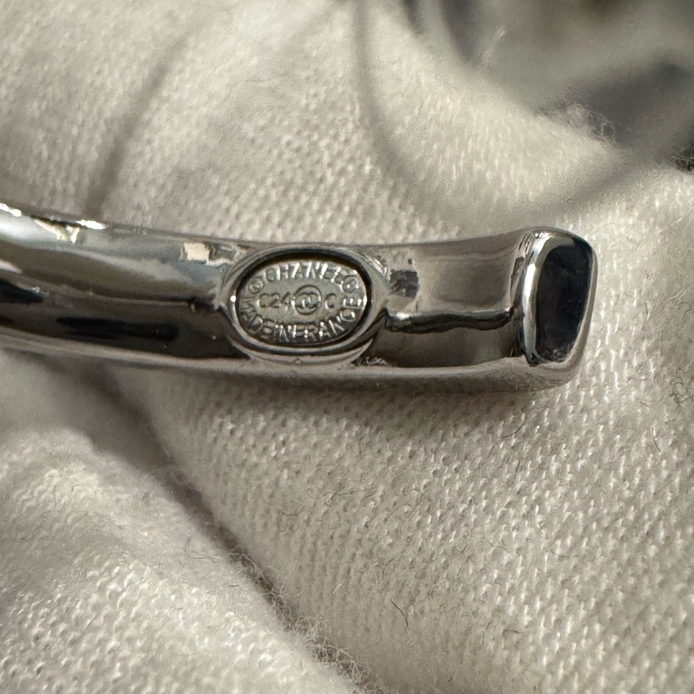CHANEL Silver Hoop CC Etched Earrings - Picture 6 of 6